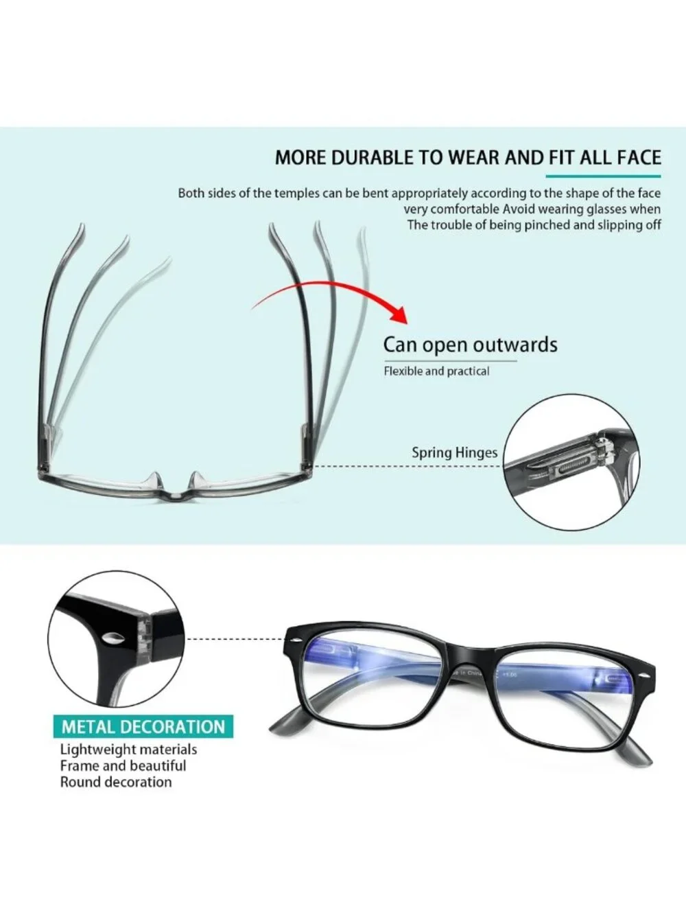 Colorful Blue Light Blocking Reading Glasses - 5 Pack, Spring Hinge, Unisex